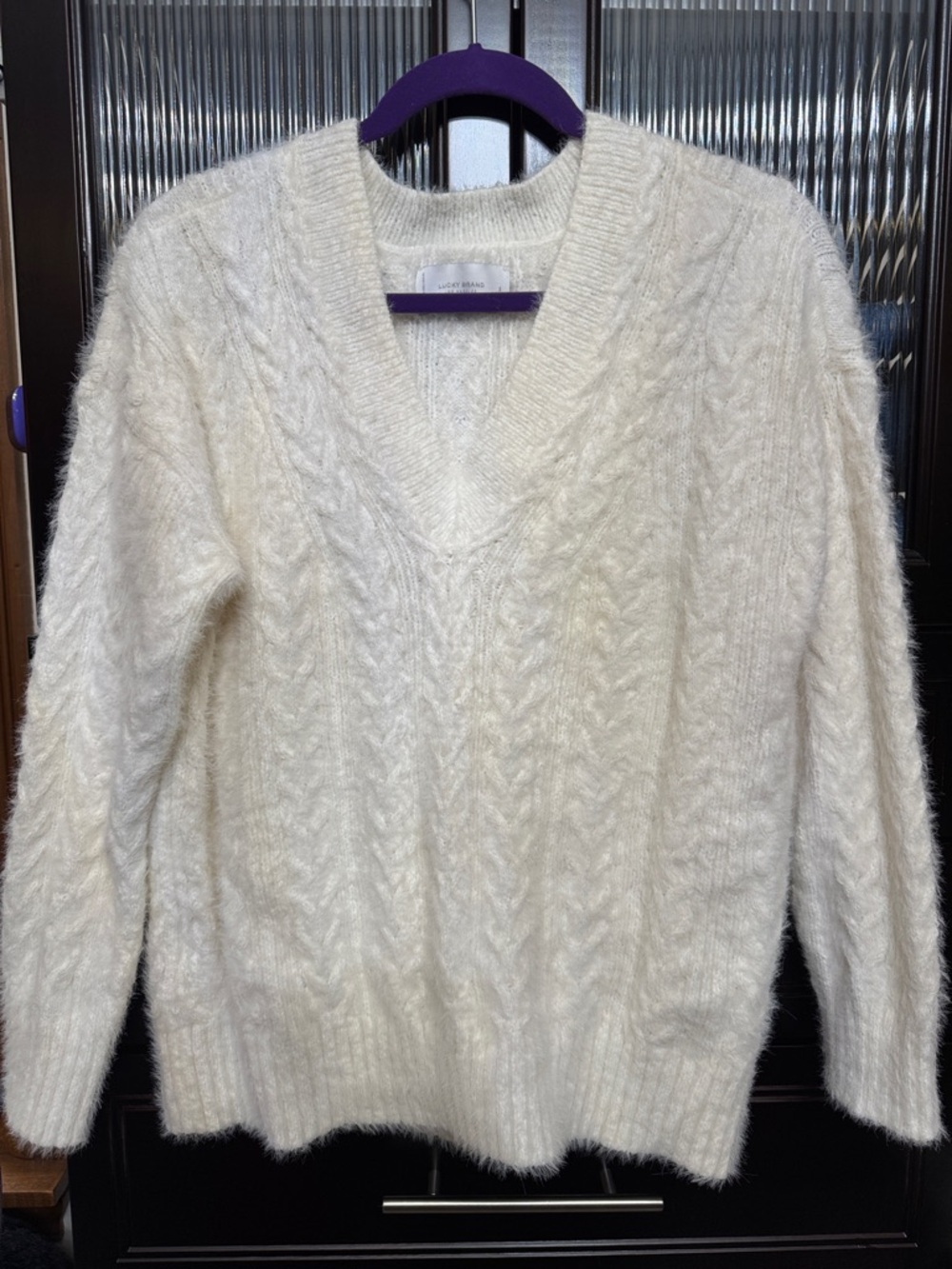 Lucky Brand Cream Cable-Knit V-Neck Sweater